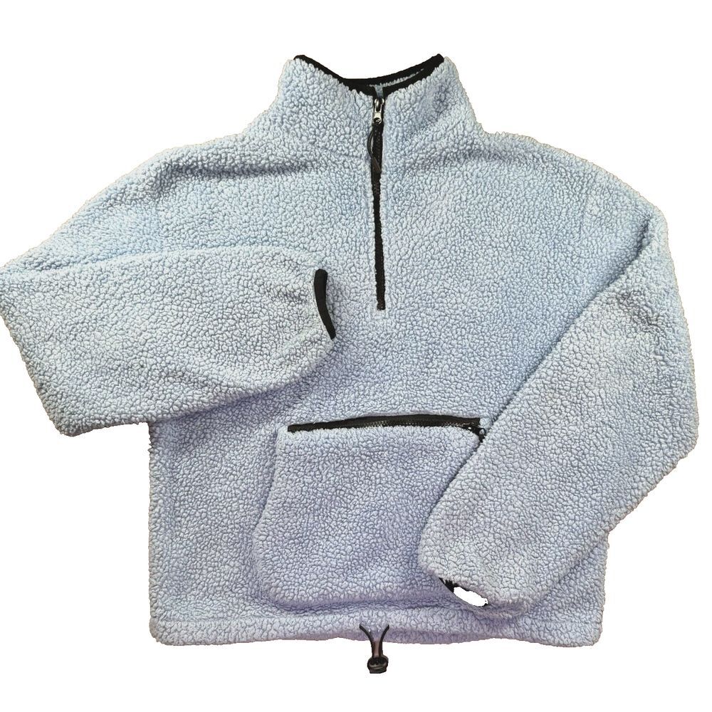 No Boundaries Pullover Jacket Womens M 7-9 Powder Blue Sherpa Fuzzy 1/4 Zip NOBO